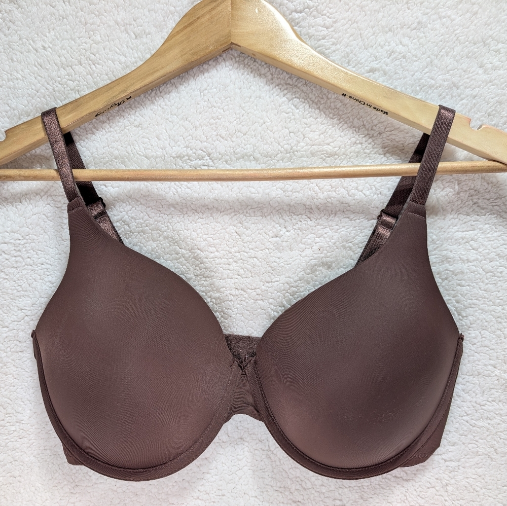 No Boundaries 36DD Chocolate Brown Bra Satin T-Shirt Bra Lightly Padded